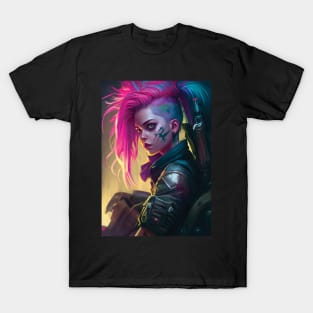 Cyberpunk Girl | Post-apocalyptic | Anarchist Streetwear | Punk Fashion | Colorful Punk Artwork | Tattoos and Piercings | Paint Splash T-Shirt